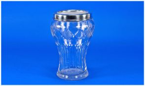 Edwardian Silver Banded - Tapered Cut Glass Vase, With Star Cut Base. Hallmark London 1906. Stands