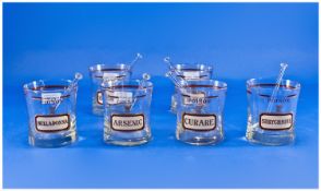 Set of Six Cera `Name Your Poison` Cocktail Glasses, with original glass stirrers; vintage double