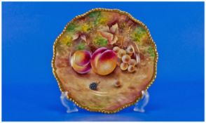 Royal Worcester Hand Painted Cabinet Plate Stillife ``Peaches and Grapes``, signed Terence Nutt. 7.