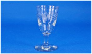 Early 19th Century Drinking Glass, the body with simple acid etched decoration, raised on a short
