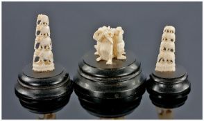 3 small Ivory/Bone Figures, Modelled As Elephants And See Hear And Speak No Evil