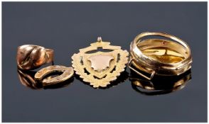9ct Gold Medal In Brooch Form. Fully hallmarked, 8 grams. Plus a small amount of 9ct gold scrap. 8.