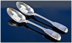 Newcastle Silver, A Pair Of Silver Spoons. Hallmarked Newcastle 1833 by C.R D.R C.R (Reid and