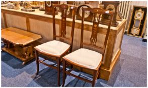 Pair Of Inlaid Edwardian Bedroom Chairs, in the art nouveau style. With an inlaid floral back slat