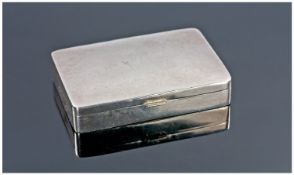 Modern Silver Hinged Rectangular Pill/Box, Of Plain Form. Fully Hallmarked. 71 x 53mm.