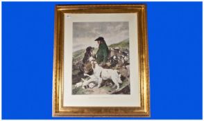 Large Coloured Print after Richard Ansdell (The Scotch Game Keeper) on Gilt Frame . Size 28``x35``