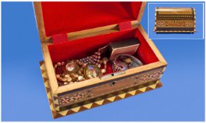 Domed Lidded Jewellery Box Containing A Small Amount Of Costume Jewellery