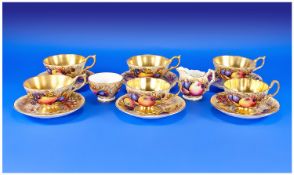 Aynsley Painted Fruit 14 Piece Tea Service. Comprises 6 cups and saucers, milk and cream jugs.