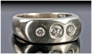 9ct White Gold Diamond Ring Set With Three Round Brilliant Cut Diamonds, Collet Set, Fully