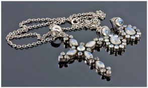 A Vintage Silver Cross Set With Mood Stones, fitted on a silver chain with a matching pair of