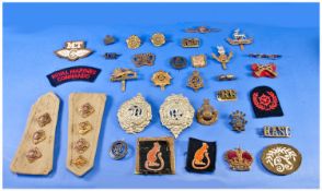 A Good Collection of Military Cap and Shoulder Badges, Some Cloths. Comprises Argyle and Sutherland