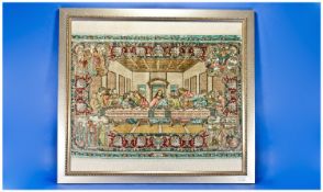 A Turkish Very Fine 20th Century Handmade Silk Tapestry Of The Last Supper. The tapestry took