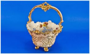 Royal Worcester Blush Ivory Excellent Quality Openwork Handle Basket, with hand painted floral