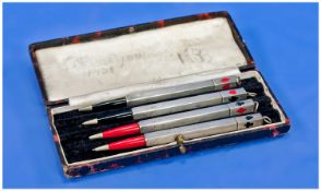 Fine 1930`s Boxed Bridge Set of Silver Cased Propelling Pencils. Each with the 4 suits of clubs,