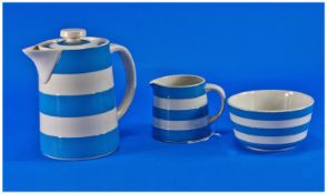T.G. Green Cornish Ware 3 Piece Coffee Set. Comprises coffee pot 6.75 inches high, milk jug 3.25