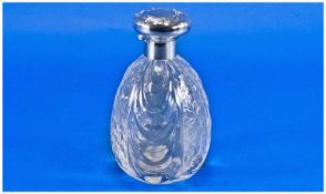 Art Nouveau Silver Hinged Topped Glass Perfume Bottle. The glass with a draped style design.