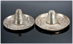 Vintage Miniature Novelty Silver Mexican Sombreros - Hats. Marked sterling silver 925. Each 5