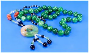 2 Bead Necklaces, One In Large Green Jade Coloured Beads