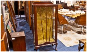 Single Door Mahogany 1930`s Display Cabinet, on claw and ball feet with a sun burst astral glazed