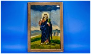 Nineteenth Century Reverse Glass Painting of Jesus Christ.