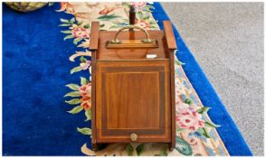 Edwardian Mahogany Inlaid Fall Front Coal Box, With a Brass Carrying Handle and Brass Coal Shovel