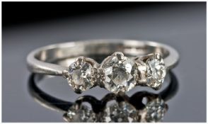 Platinum Diamond Ring Set With Three Round Cut Diamonds, Claw Set, Stamped Platinum. Estimated