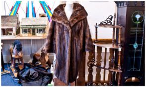 Mid Brown Shadow Stripe Full Length Mink Coat, A-line with large vintage style self lined shawl