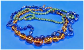 Three Bead Necklaces, In Lapis Lazuli, Amber & Jade Style