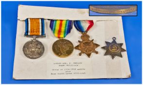 World War I 1914-1918 Set Of Four Medals. Awarded to L-8549 DVR J. Smalley, Royal Artillery. Plus