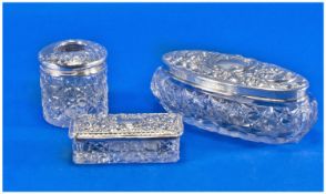 Edwardian Collection Of Ladies Silver Topped & Cut Crystal Vanity Dressing Table Jars, 3 in total.