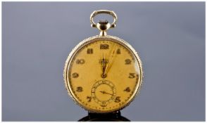 Longines Troxler 14ct Gold Cased 1930`s Slim Line Open Faced Pocket Watch. Champagne dial, gold