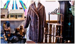 Red Brown Mink Marmot Full Length Coat, A-line with self lined shawl collar, slit pockets, hook and