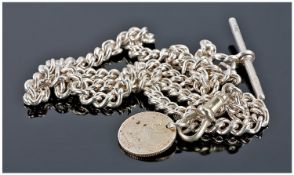A Silver Double Albert Chain, With T Bar And Fastener, Length Approximately 19``
