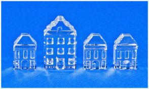 Swarovski Cut Crystal Miniature Set Of Four Model Houses. Mint condition, with boxes and paperwork.