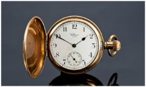Waltham Traveller Gold Plated Full Hunter Pocket Watch. Circa 1910. Not working.