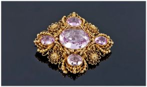 19thC High Carat Gold Brooch, Of Typical Floral Wire Work And Bauble Design, Set With A Large