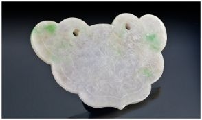 Large Shaped Jadeite Stone Pendant, Of Pale Colour Showing Flashes Of Imperial Green, Both Sides
