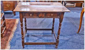 William And Mary Single Draw Side Table. The draw front with a two panelled section with a two
