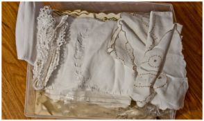 Box Of Assorted Linen & Lace including table cloths, doilies, place mats, seat covers etc.