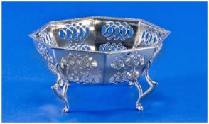 Edwardian Fine Silver Octagonal Shaped Small Dish with openwork sides & classical border. Raised on