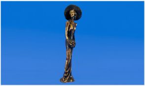Bronze Lady with Flowers, signed by Chiparus. Lost wax cast bronze. Size 18 inches high.