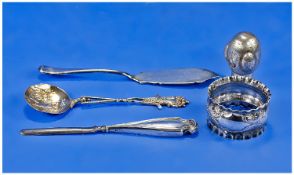 Mixed Silver Ware. Comprises silver head off a baby rattle, silver small fish knife, silver golf