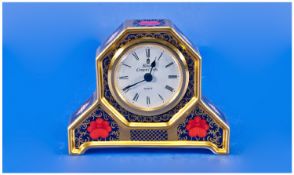 Royal Crown Derby Old Imari Pattern Table Clock, Quartz. Date 1992. 4 inches high, 5 inches wide.
