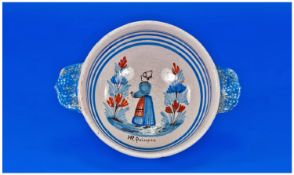 French Quimper Faience Pottery Bowl decorated to the centre with a traditional country farming