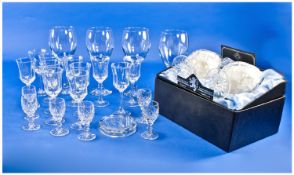 Collection Of Quality Glassware. Boxed pair of cut glass brandy glasses, set of 6 cut glass liqueur
