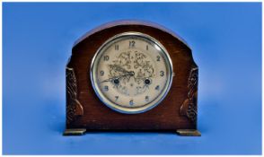 Benting 8 Day Striking Wooden Cased Mantel Clock. Circa 1920`s. 8.5 inches high, 10 inches wide.