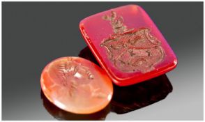 Two 19th Century Hardstone Intaglio Seals, one oval, depicting a Classical bust wearing a laurel