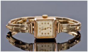 Ladies Swiss Art Deco 9ct Gold Cased Wrist Watch, fitted on a 9ct gold expanding bracelet. Manuel