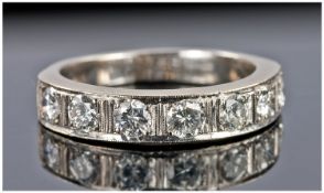 Diamond Half Eternity Ring Set With Seven Round Modern Brilliant Cut Diamonds, Unmarked, Tests High