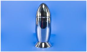 A Stylish Polished Stainless Steel Rocket Shaped Cocktail Shaker. Unmarked.